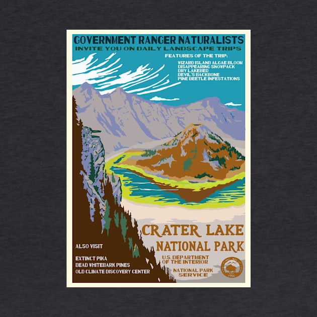 Retro WPA Poster of Crater Lake National Park Reimagined for the Future with Climate Change by HRothstein